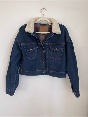 Levi's Dark Blue Denim Jacket with Cream Sherpa Collar